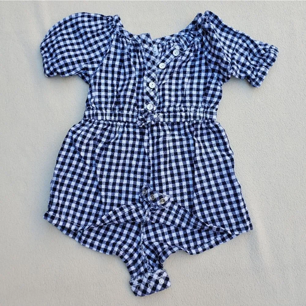 Old Navy Dark Navy Blue and White Buffalo Checkered Romper Size 12-18 Months